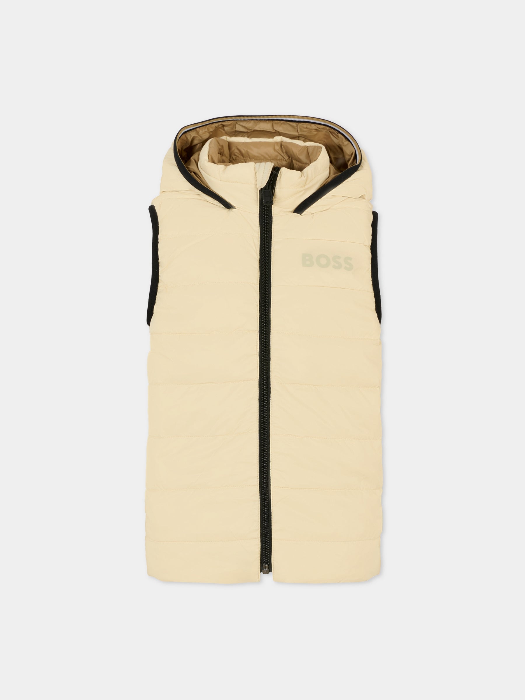 Gilet reversibile avorio per bambino con logo,Boss,J52395 21C