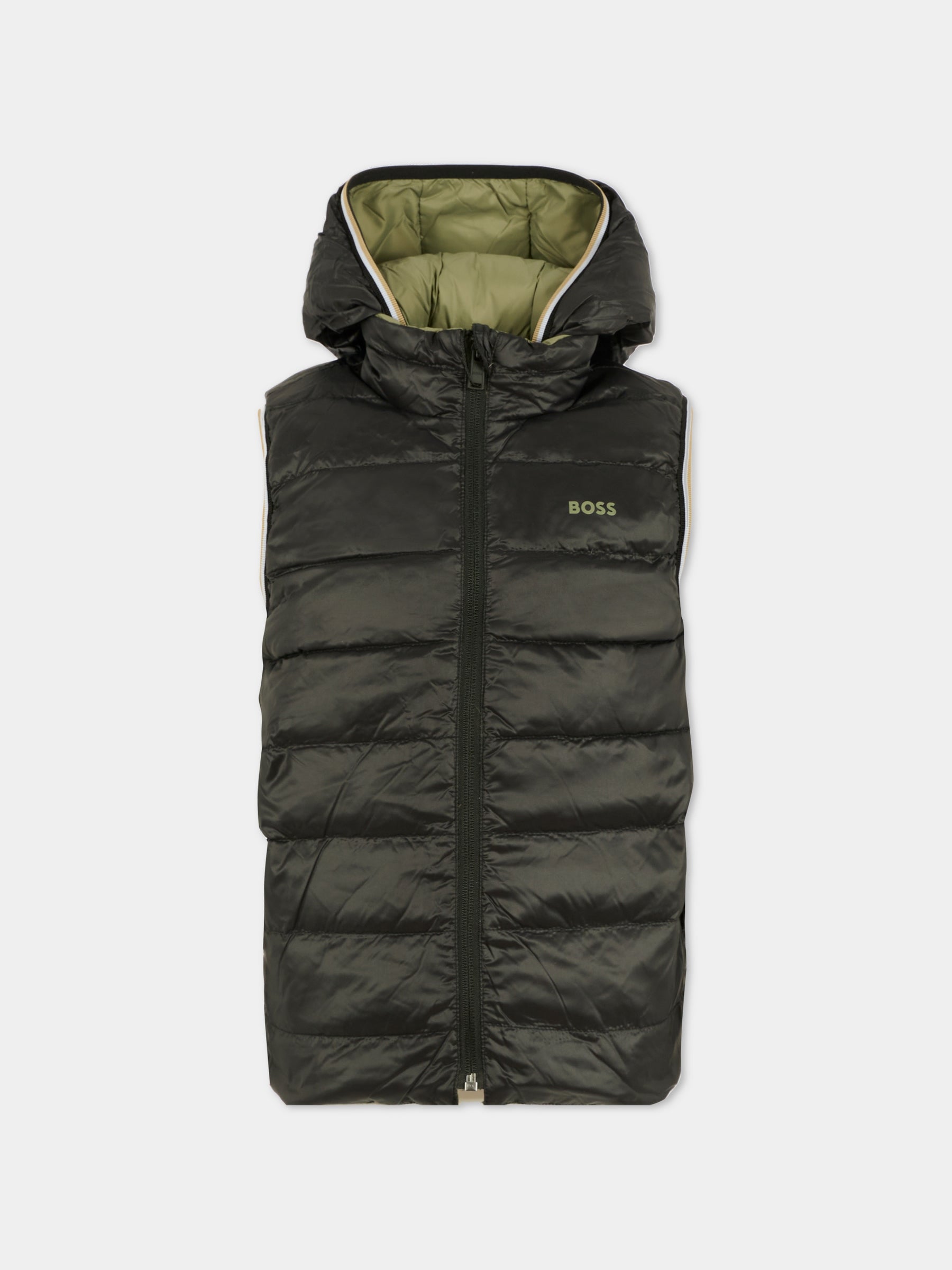 Gilet reversibile verde per bambino con logo,Boss,J52395 724