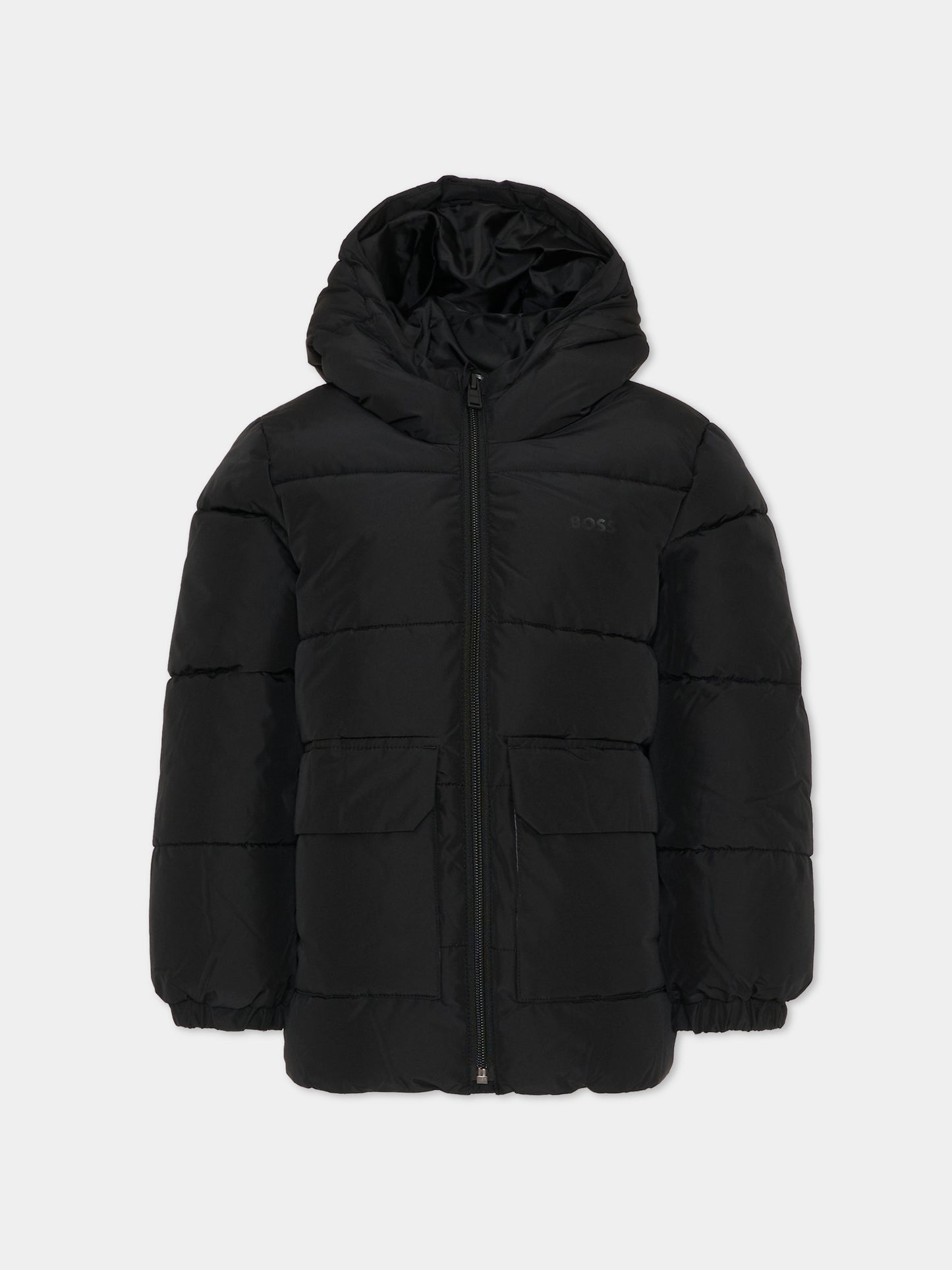 Piumino nero per bambino con logo,Boss,J52396 09B