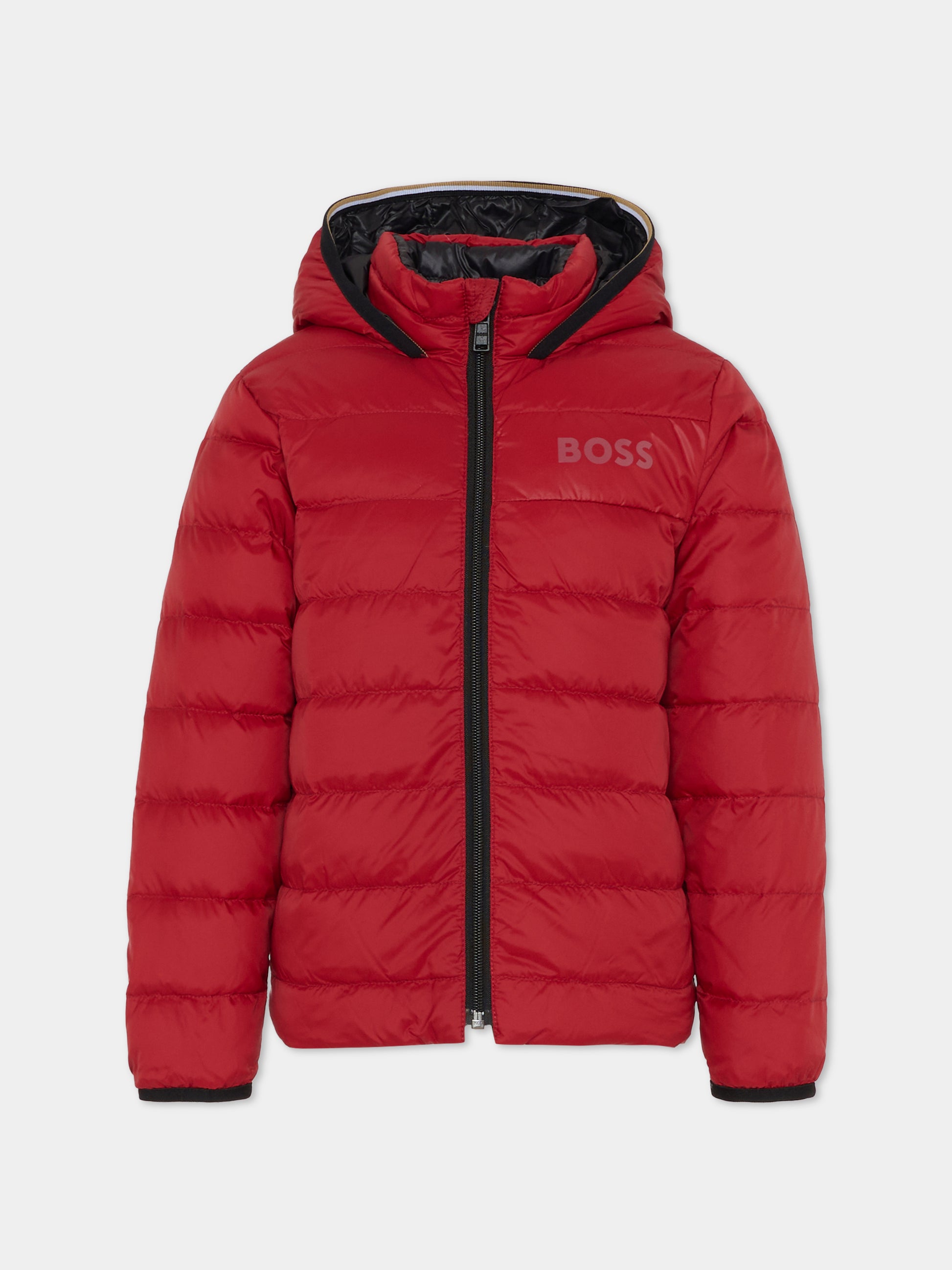 Piumino reversibile rosso per bambino con logo,Boss,J52398 96D