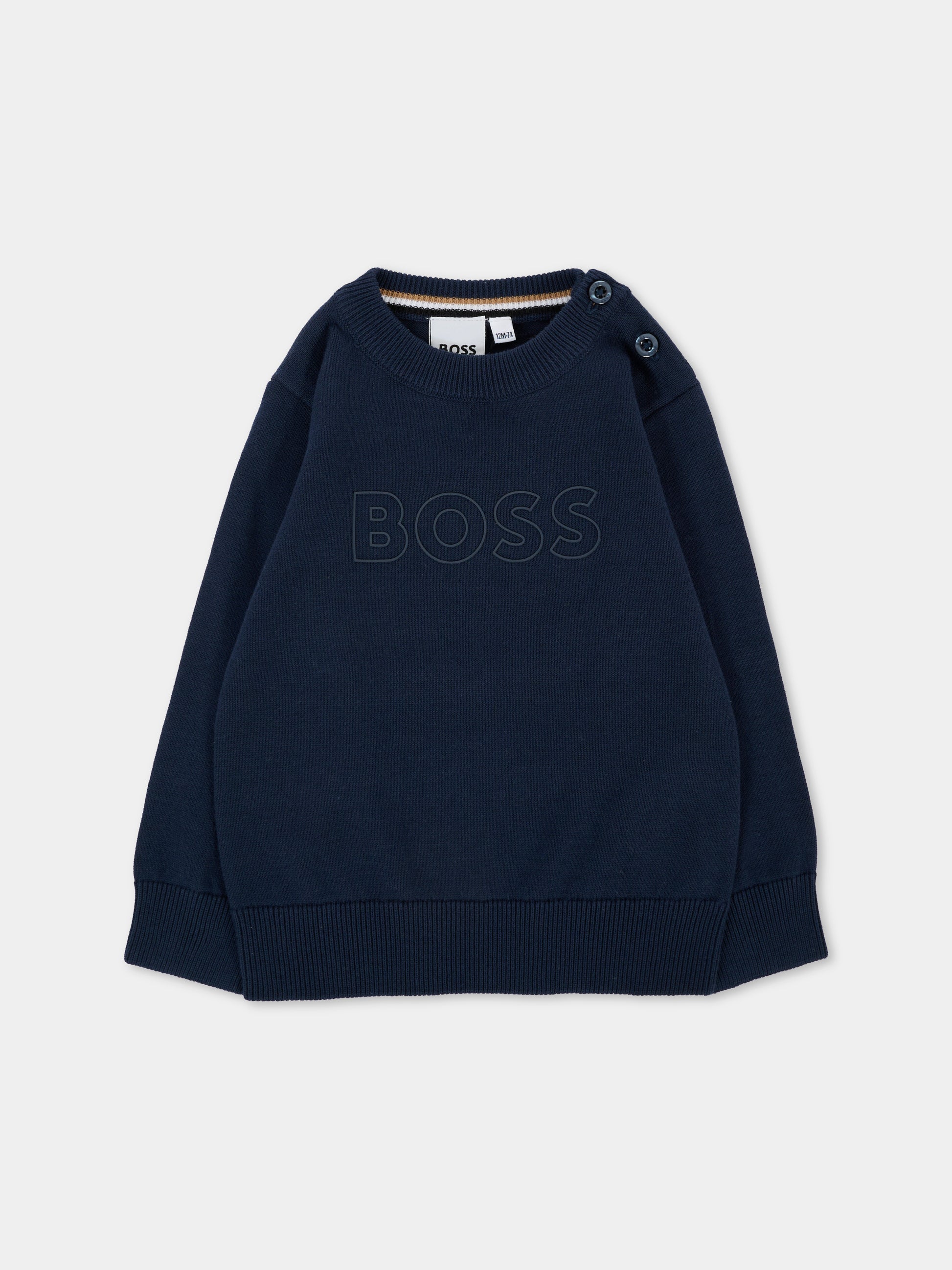 Maglione blu per neonato con logo,Boss,J52455 849