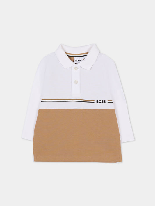 Polo beige per neonato con logo,Boss,J52456 269
