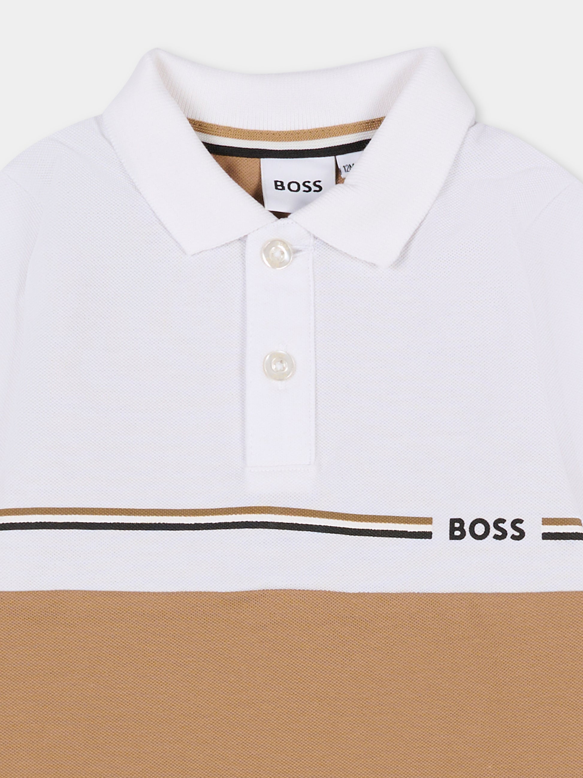Polo beige per neonato con logo,Boss,J52456 269