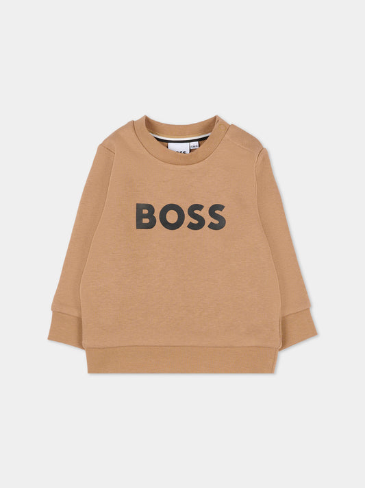 Felpa beige per neonato con logo,Boss,J52458 269