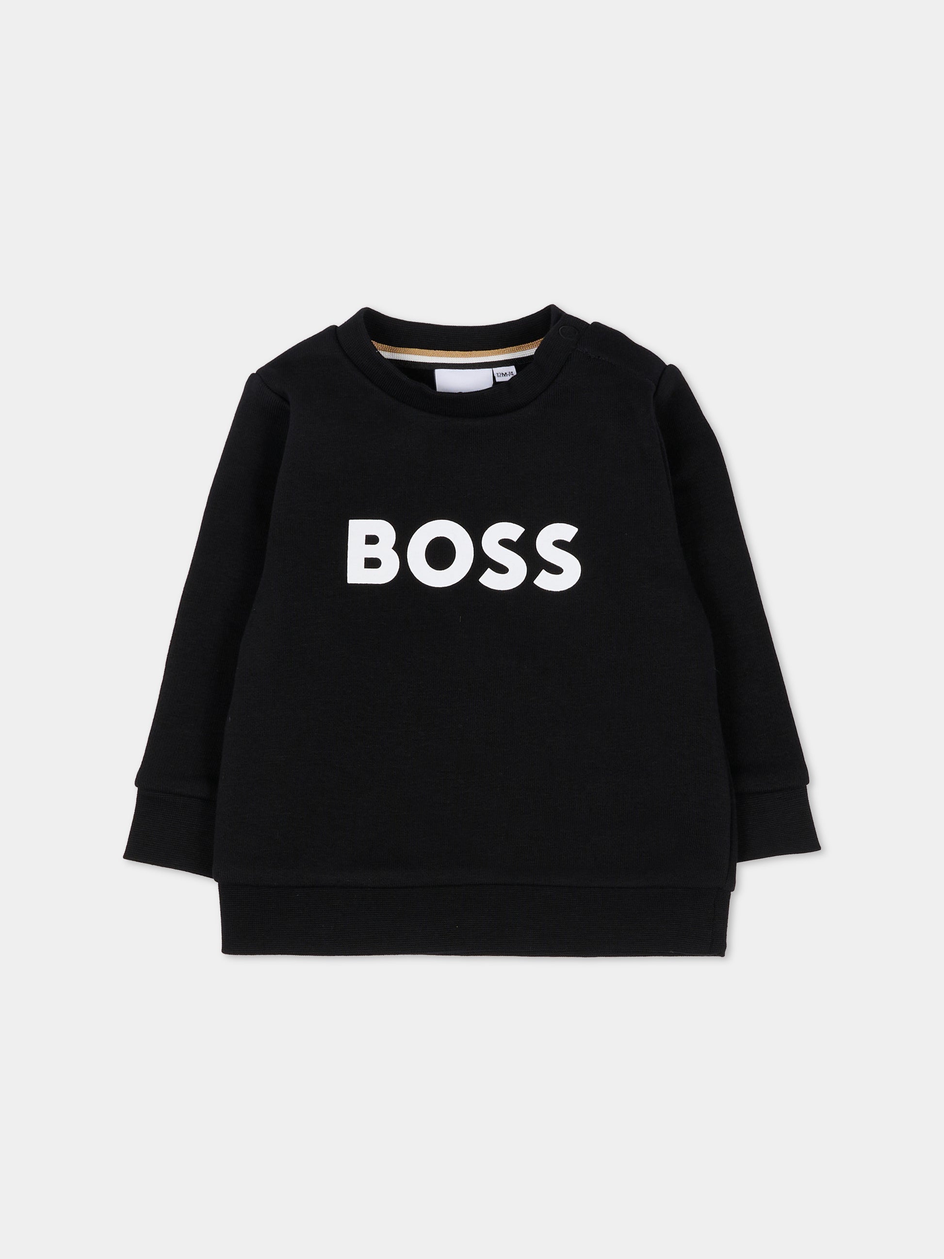 Felpa nera per neonato con logo,Boss,J52458 09B
