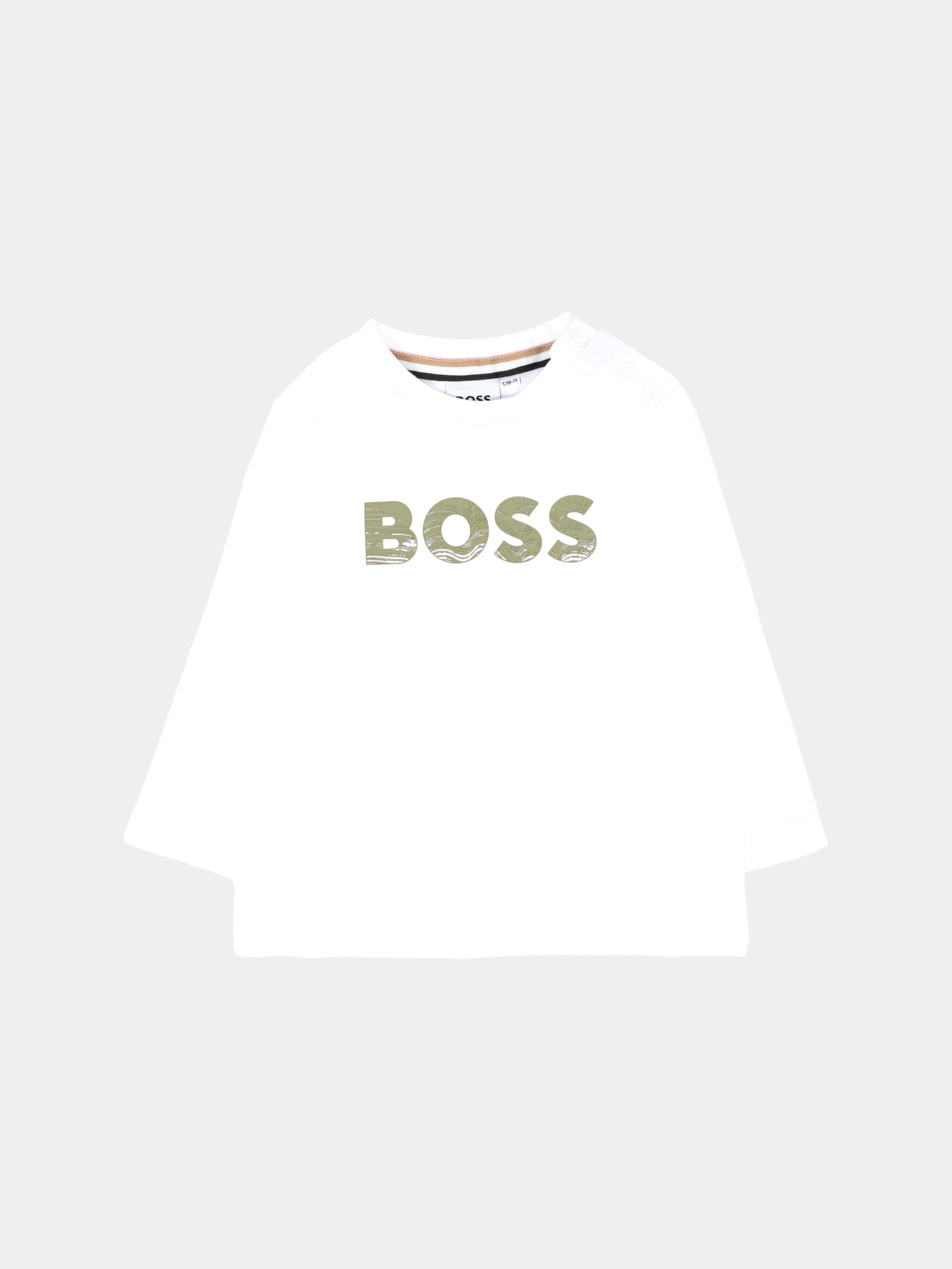 T-shirt bianca per neonato con logo verde,Boss,J52467 10P
