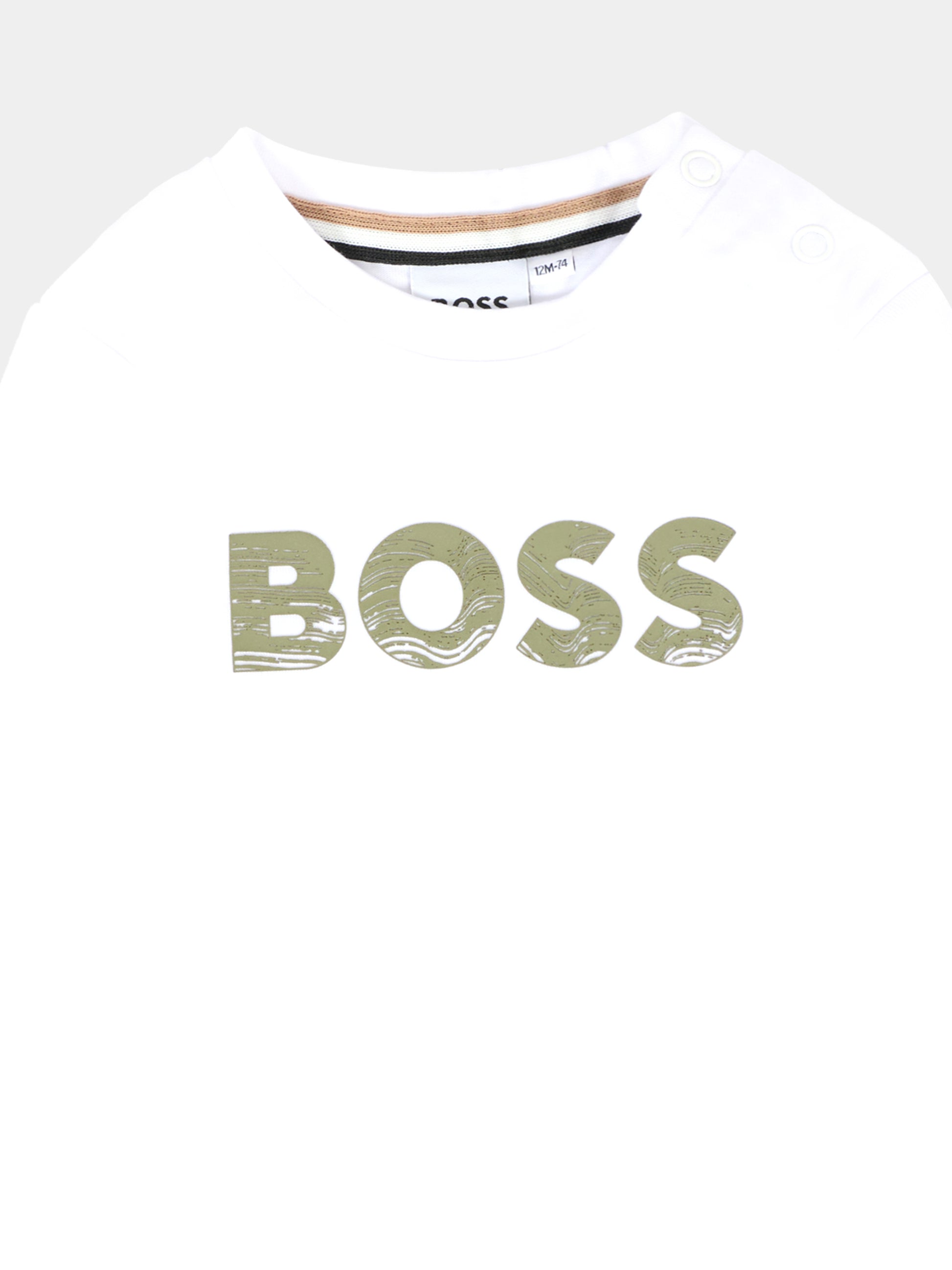 T-shirt bianca per neonato con logo verde,Boss,J52467 10P
