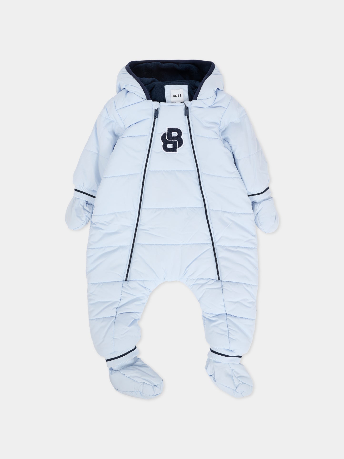 Piumino celeste per neonato con logo,Boss,J52516 771