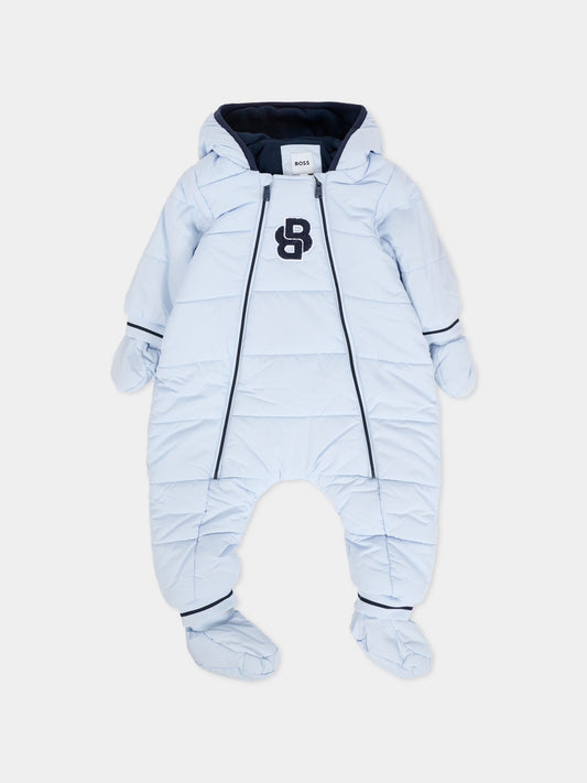 Piumino celeste per neonato con logo,Boss,J52516 771