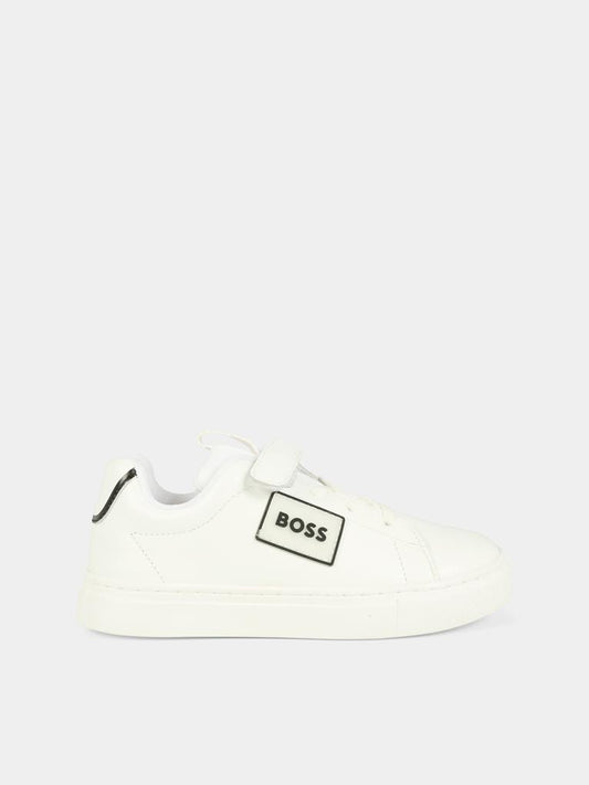 Sneakers bianche per neonato e bambino con patch,Boss,J52573 10P