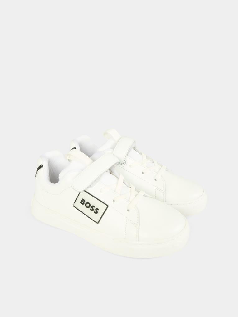 Sneakers bianche per neonato e bambino con patch,Boss,J52573 10P