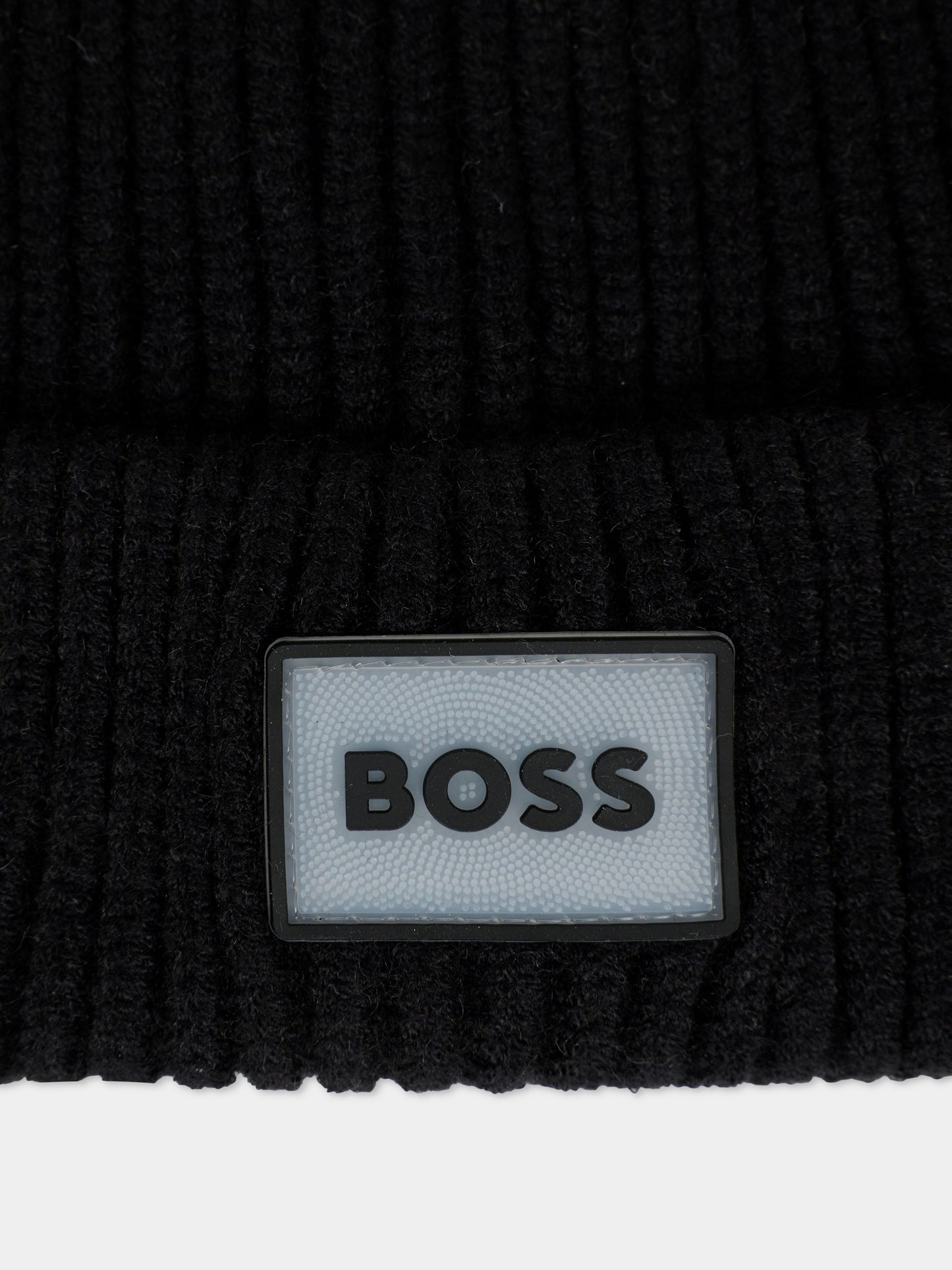 Berretto nero per bambino con patch,Boss,J52618 09B