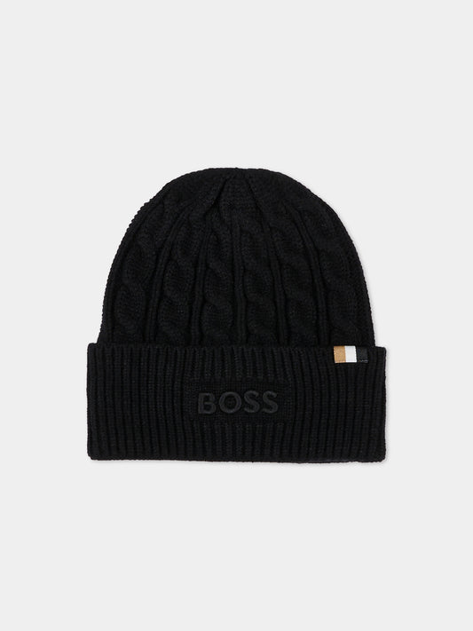 Berretto nero per bambino con logo,Boss,J52624 09B
