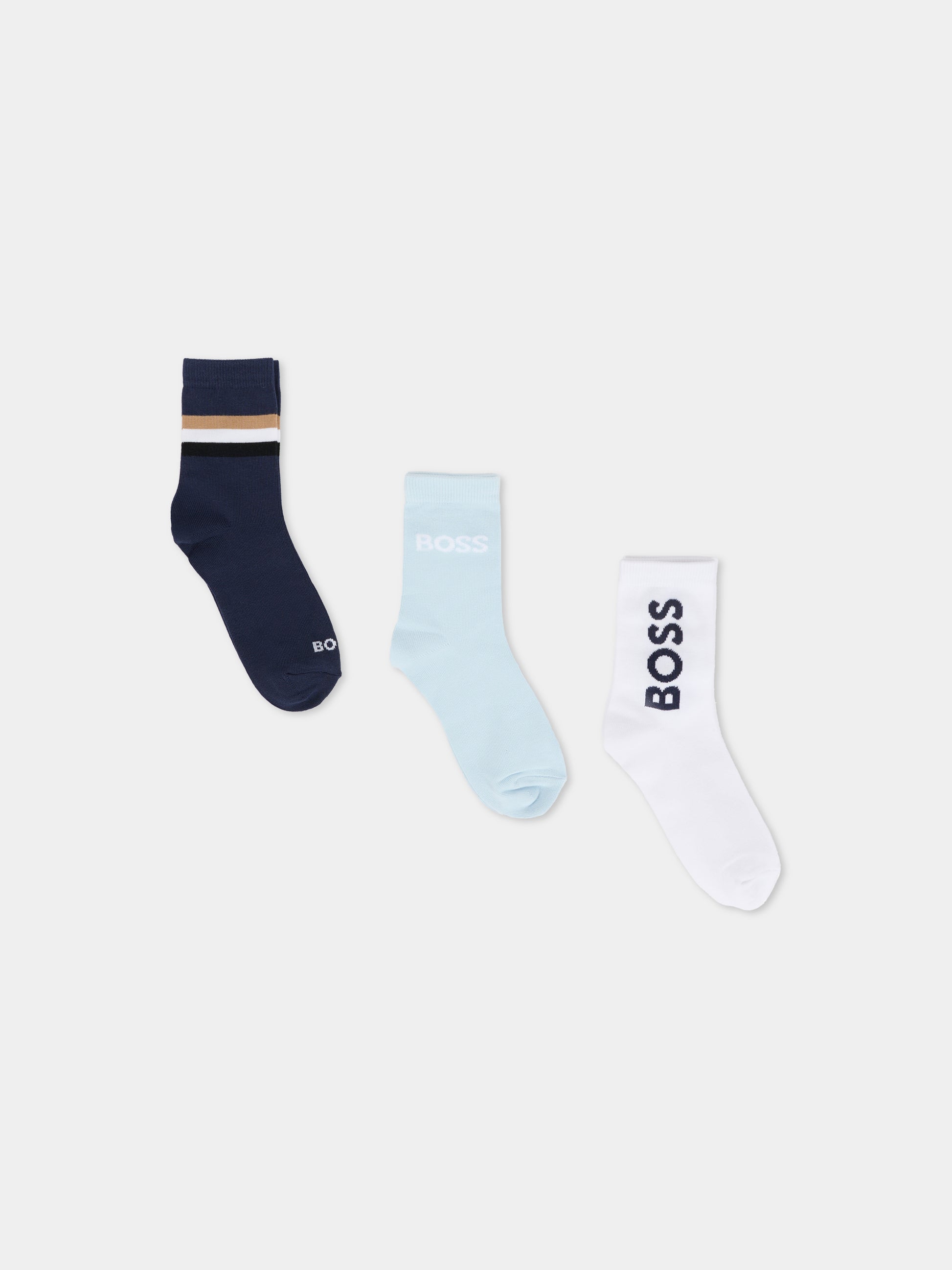 Set calze bianco per bambino con logo,Boss,J52636 10P