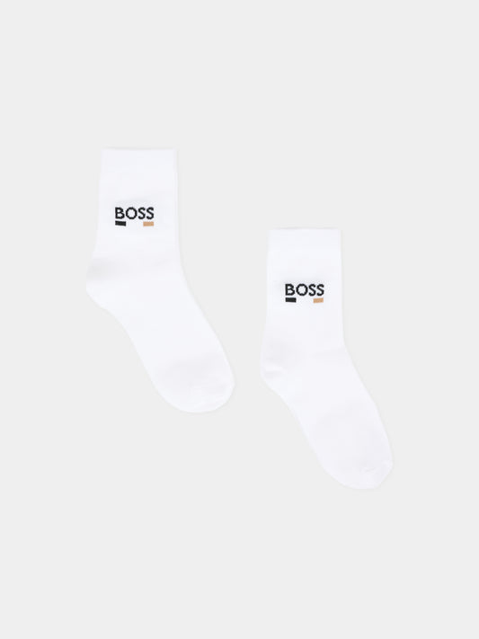 Set calze bianche per bambino con logo,Boss,J52637 10P