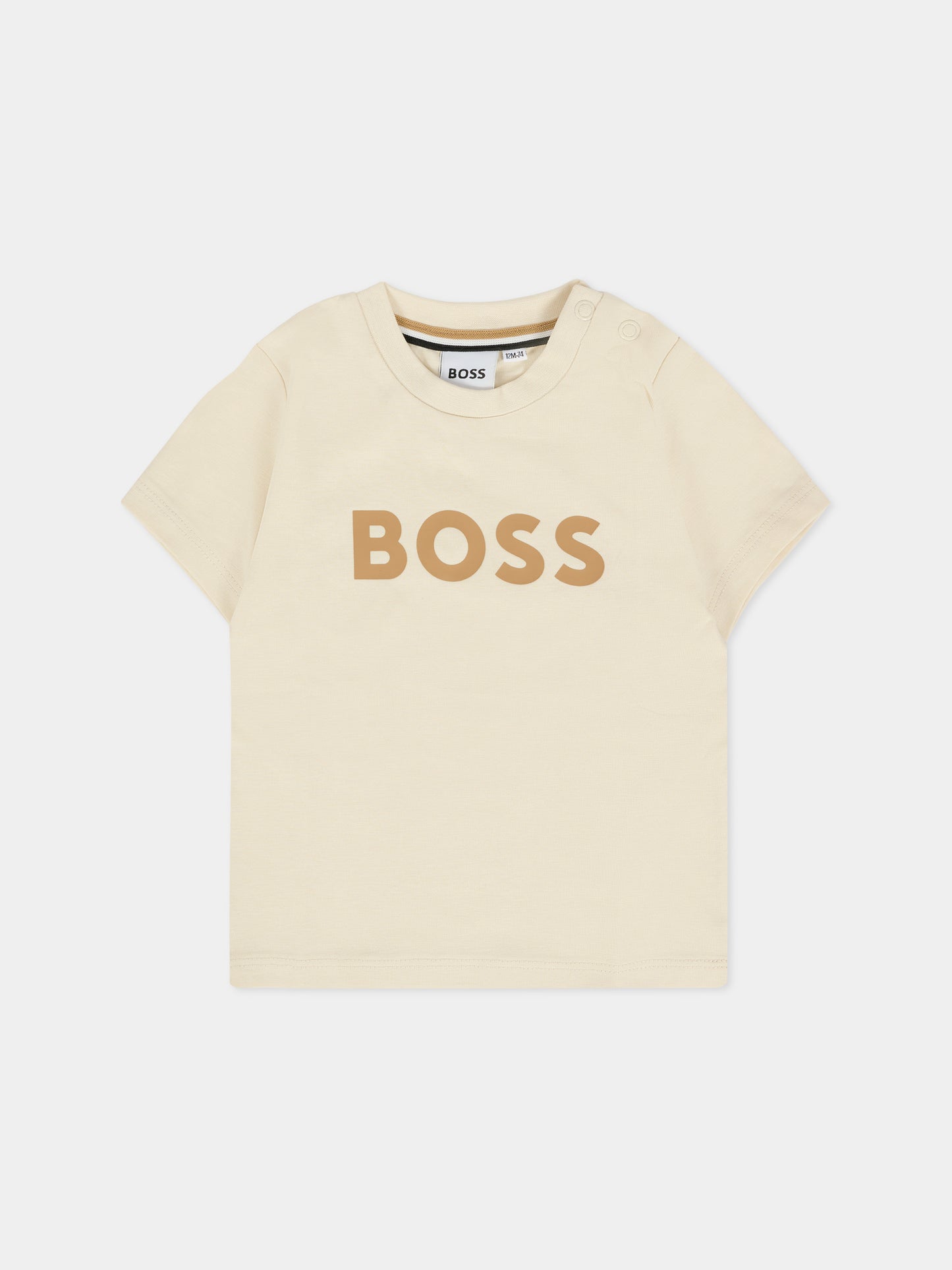 T-shirt beige per neonato con logo,Boss,J52712 21C