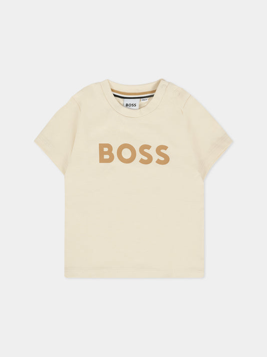T-shirt beige per neonato con logo,Boss,J52712 21C