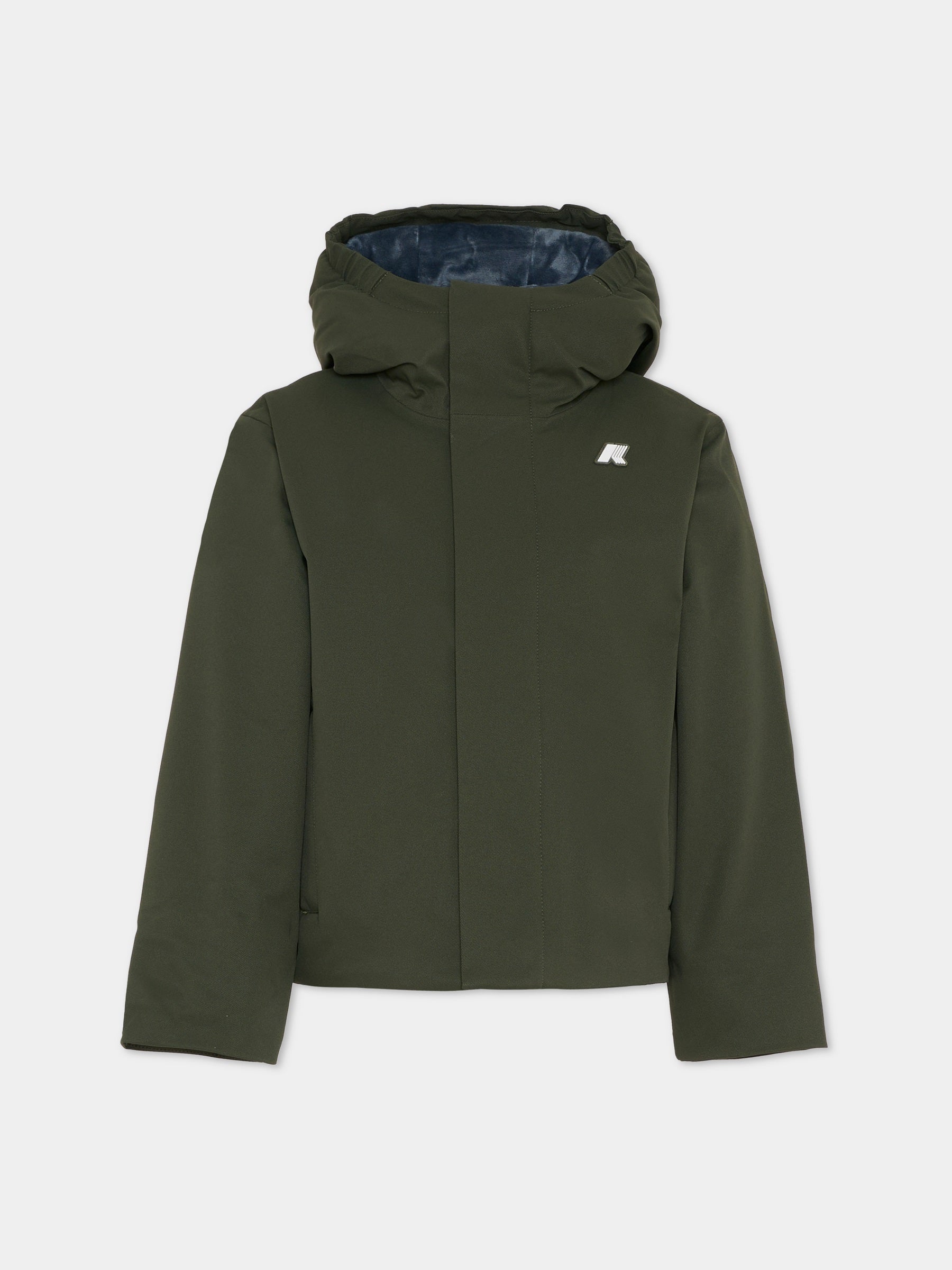 Giubbotto Jacko Twill Marmotta verde per bambino con logo,K-way,K1128FW AL7