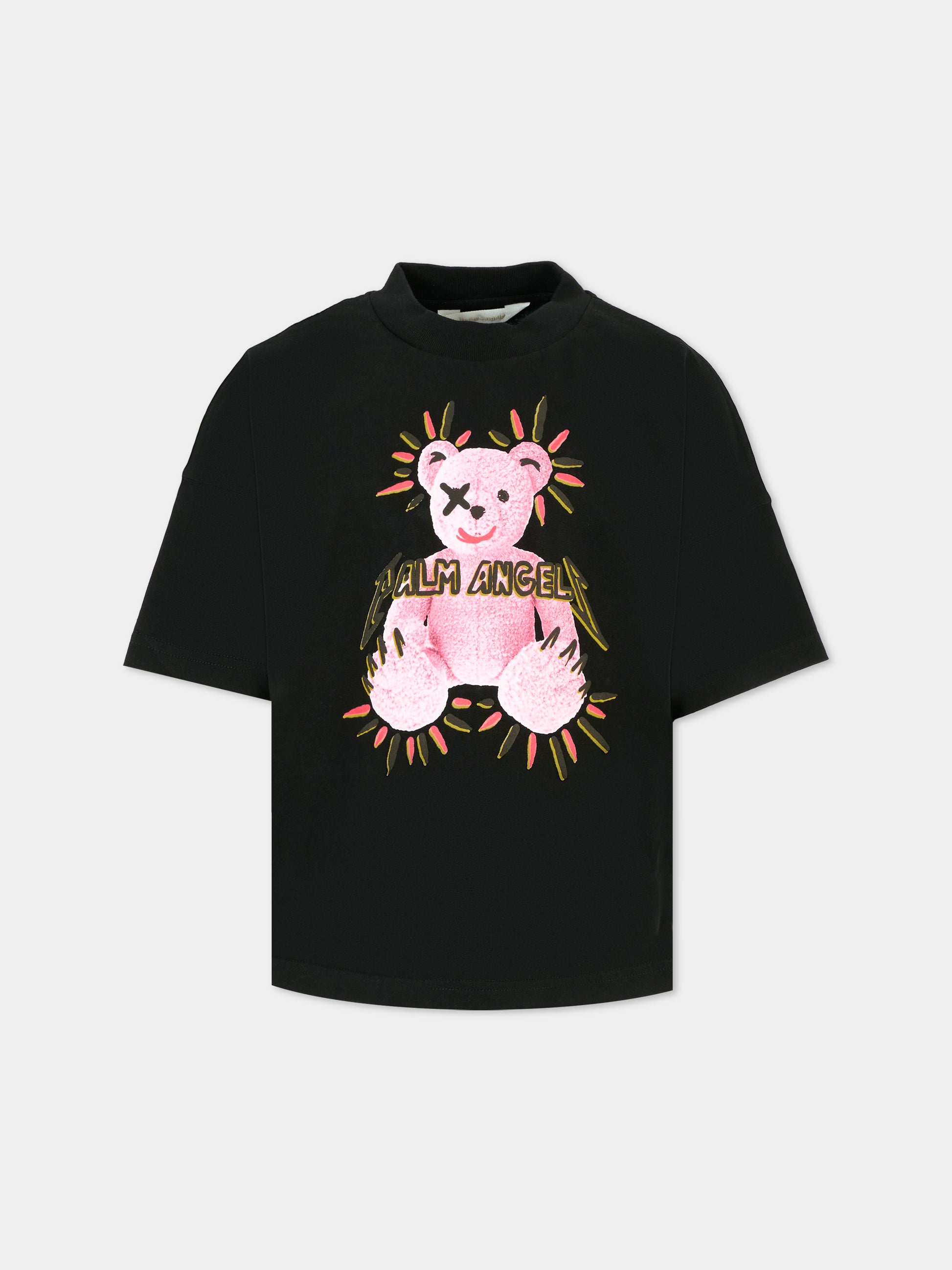 T-shirt over nera per bambina con stampa Bear,Palm Angels,PBAA002F25JER002103B