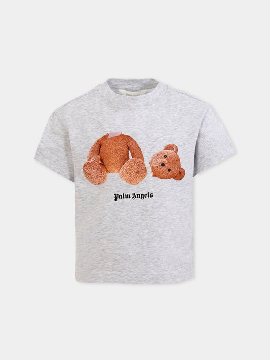 T-shirt grigia per bambino con orso,Palm Angels,PBAA003C99JER0060860