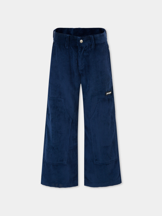 Pantaloni blu per bambino con logo,Palm Angels,PBCF006F25FAB0014603