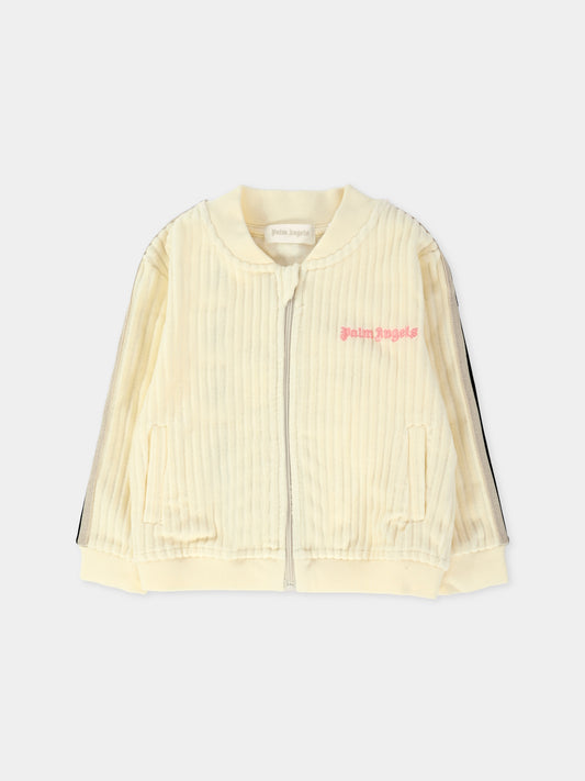 Felpa avorio per neonata con logo,Palm Angels,PG3X002F25FLE001033C