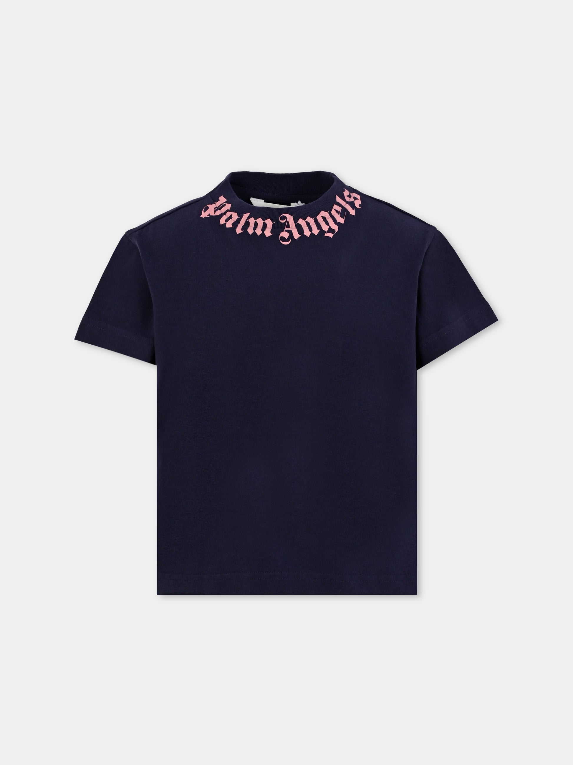 T-shirt blu per bambina con logo,Palm Angels,PGAA002F25JER0084630