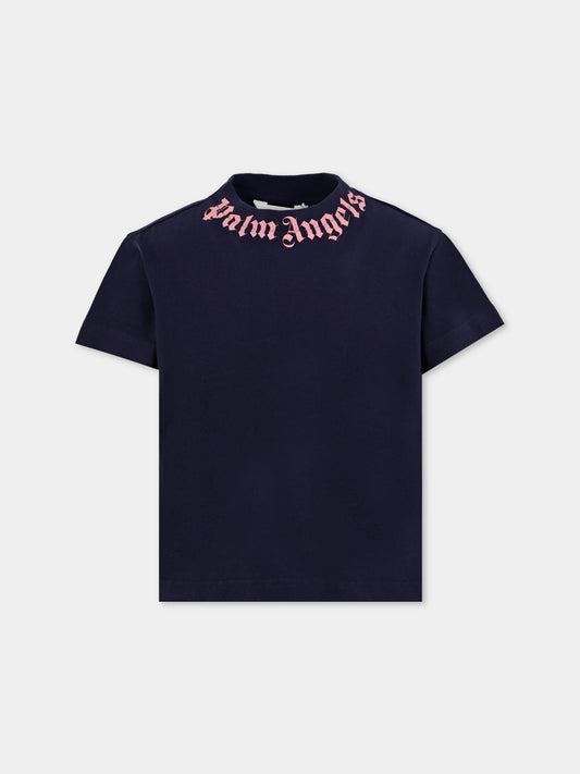 T-shirt blu per bambina con logo,Palm Angels,PGAA002F25JER0084630