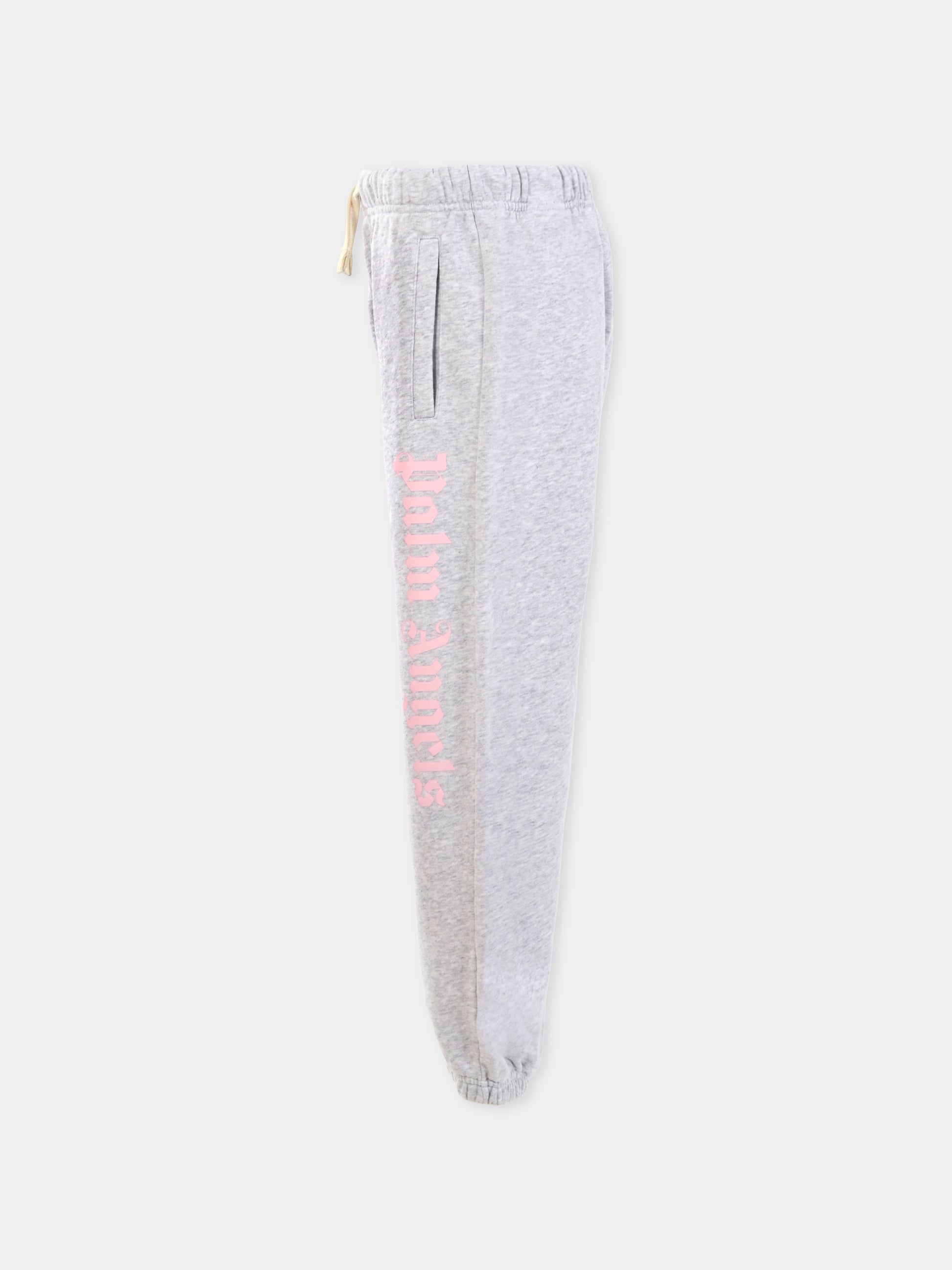 Pantaloni grigi per bambina con logo,Palm Angels,PGCH008C99FLE002083B