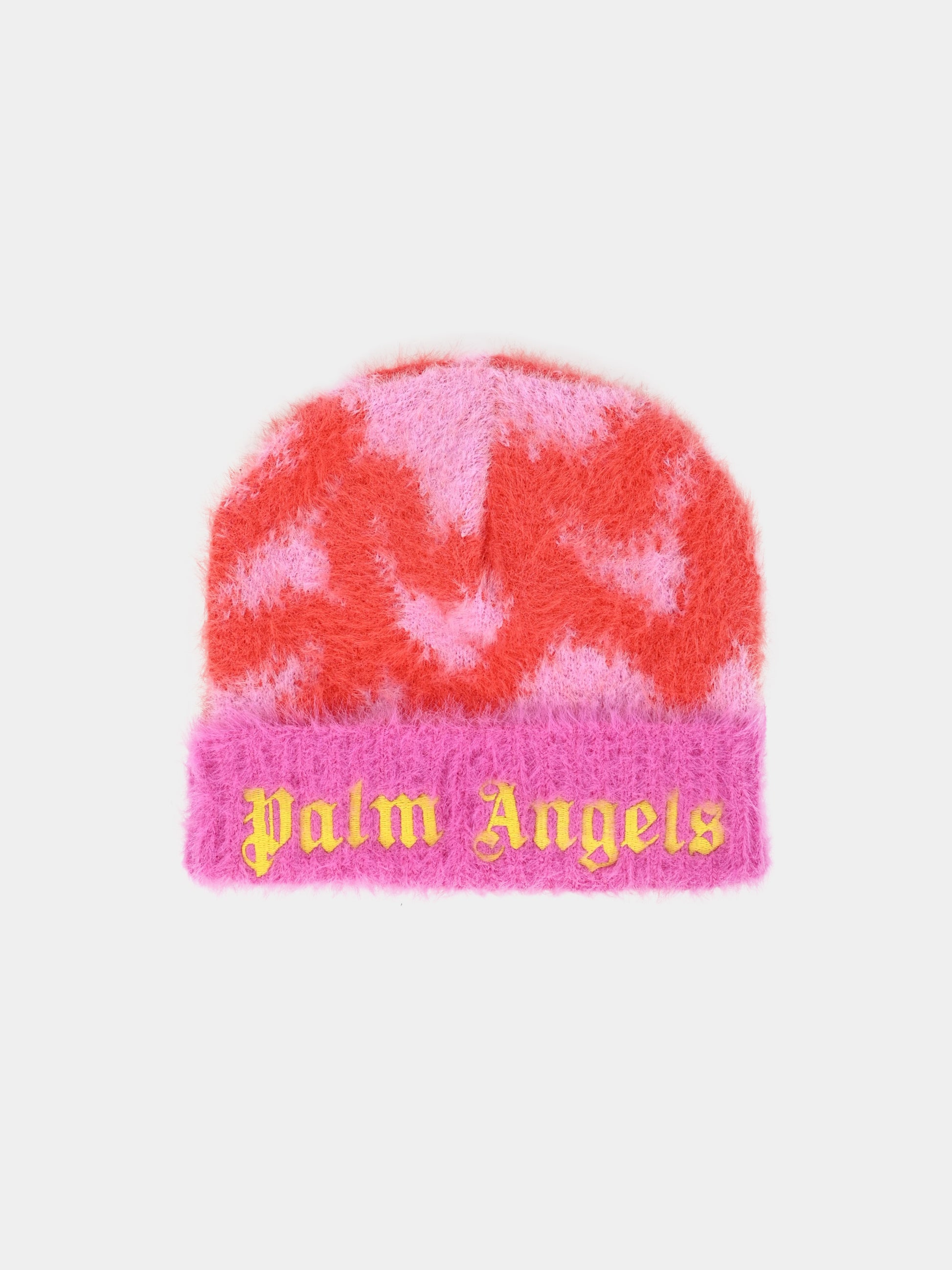 Berretto rosa per bambina con logo e cuori,Palm Angels,PGLC006F25KNI0023B16