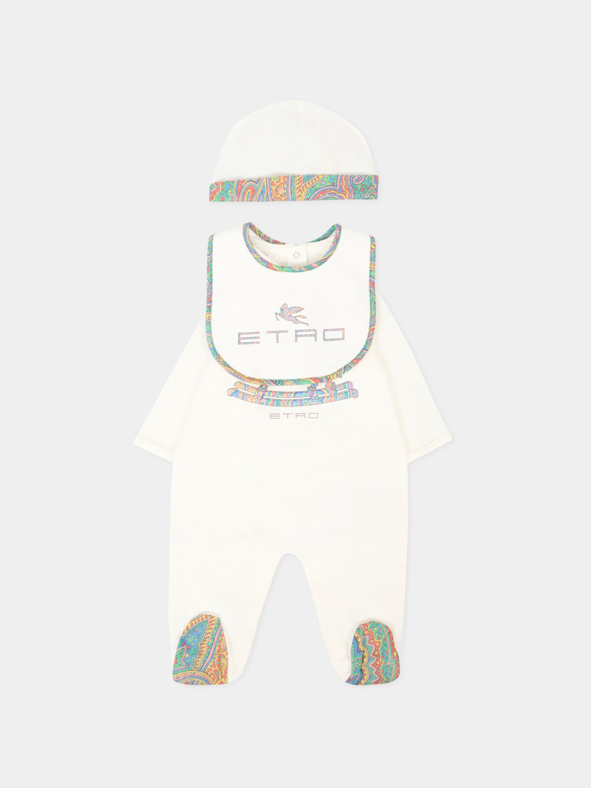 Set tutina avorio per neonati con Pegaso multicolor e logo,Etro,GXB560 Z3186 101MC