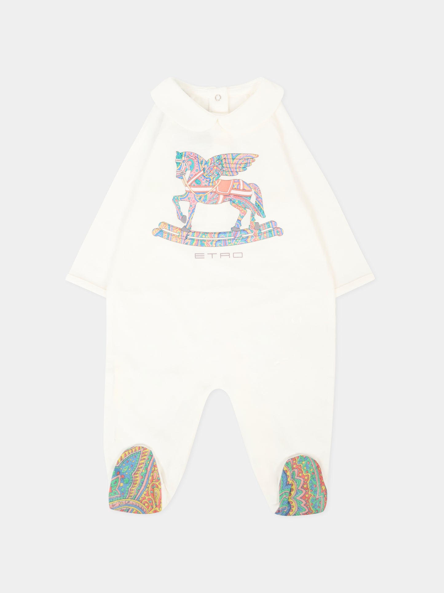 Set tutina avorio per neonati con Pegaso multicolor e logo,Etro,GXB560 Z3186 101MC