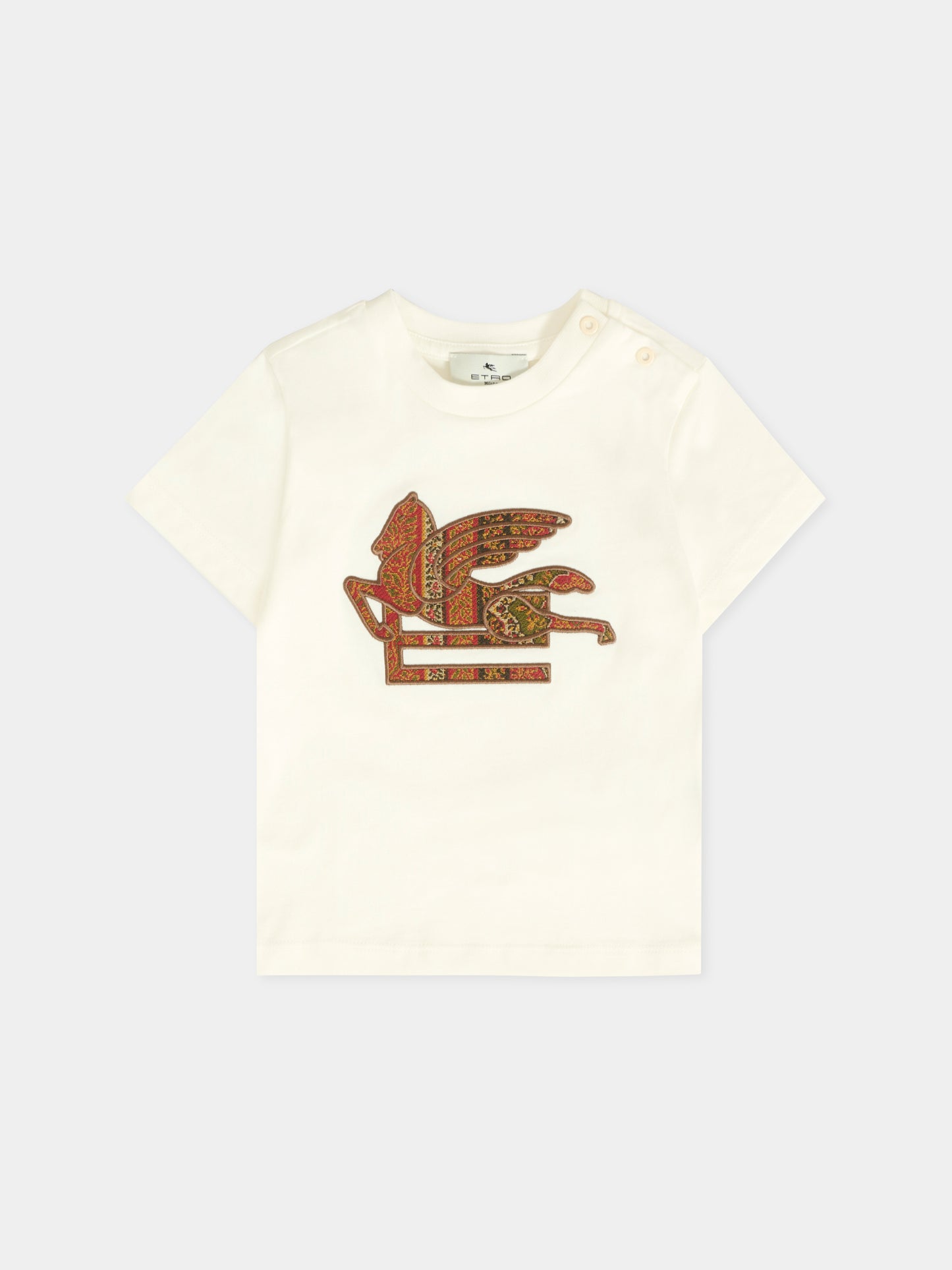 T-shirt avorio per neonato con logo e Pegaso,Etro,GX8511 Z2904 101