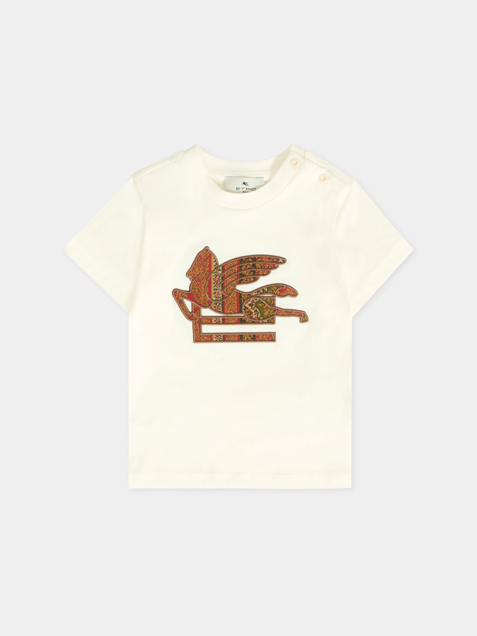 T-shirt avorio per neonato con logo e Pegaso,Etro,GX8511 Z2904 101