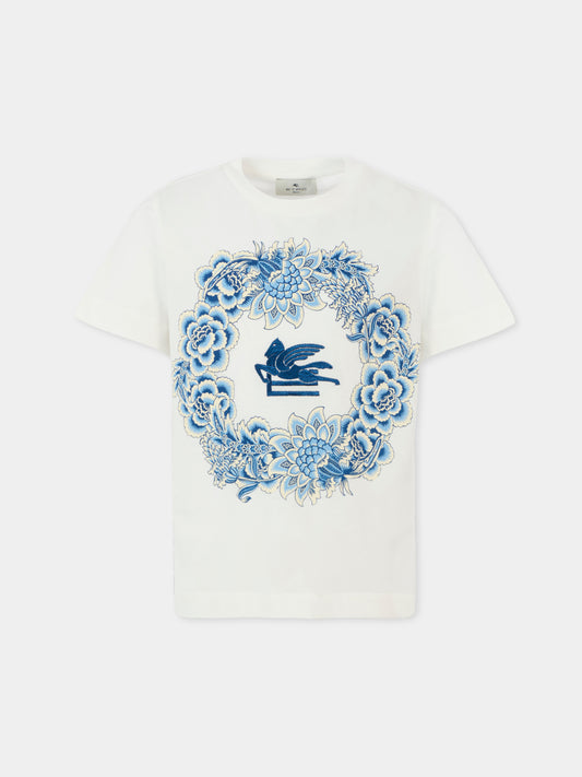 T-shirt avorio per bambina con Pegaso e motivo floreale,Etro,GX8A11 Z3186 101CE