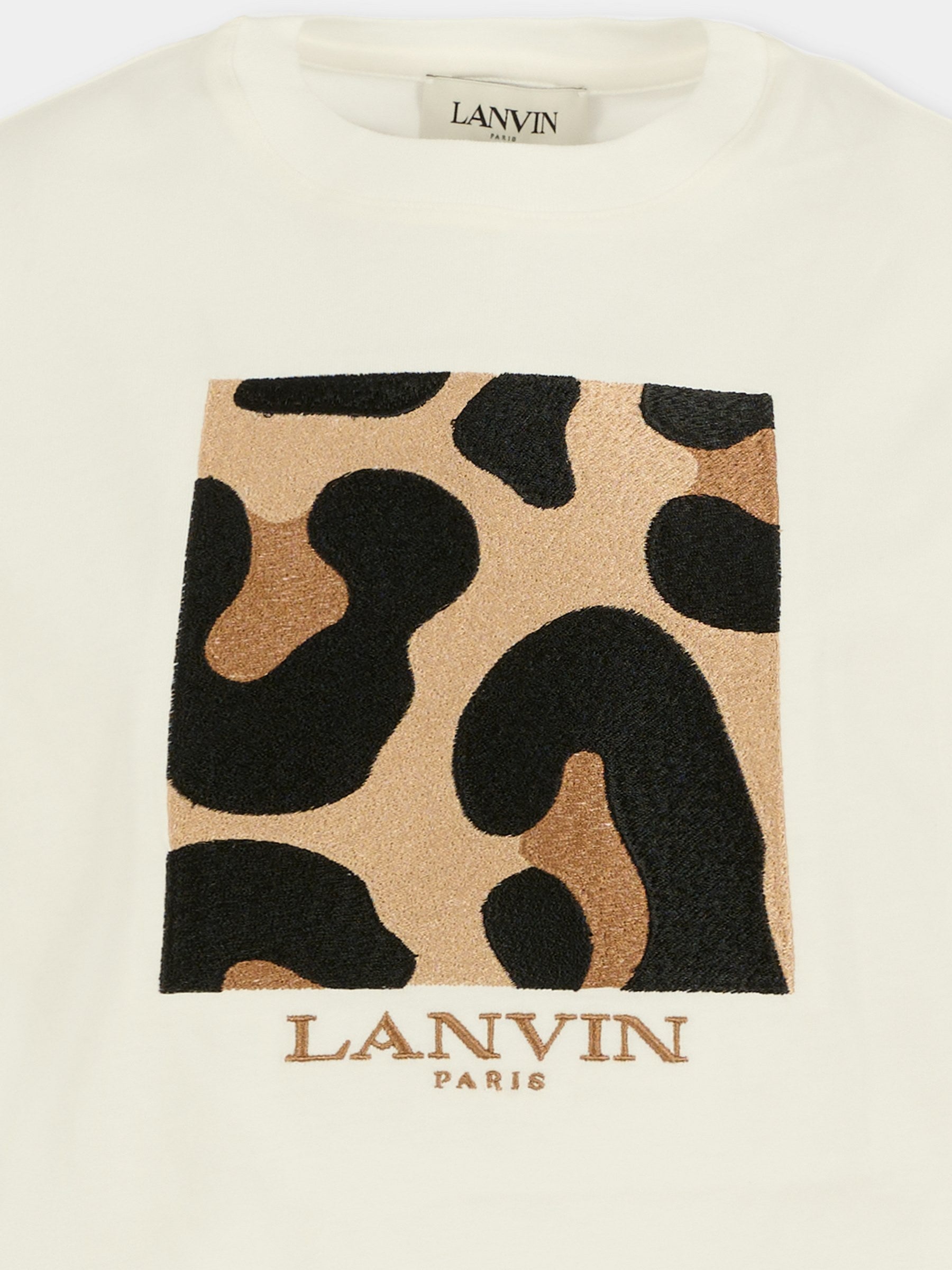 T-shirt avorio per bambina con stampa leopardata,Lanvin Petite,N30256 117