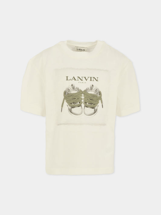T-shirt avorio per bambini con Curb Basket,Lanvin Petite,N30285 117