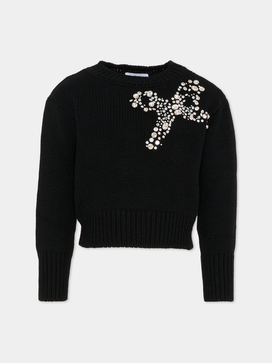 Maglione crop nero per bambina con fiocco,Marc Jacobs,W60569 09B