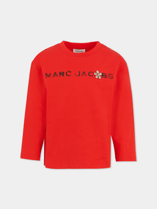 T-shirt rossa per bambina con logo e fiore,Marc Jacobs,W60587 97E