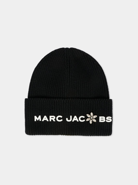 Berretto nero per bambina con logo e fiore,Marc Jacobs,W60675 09B