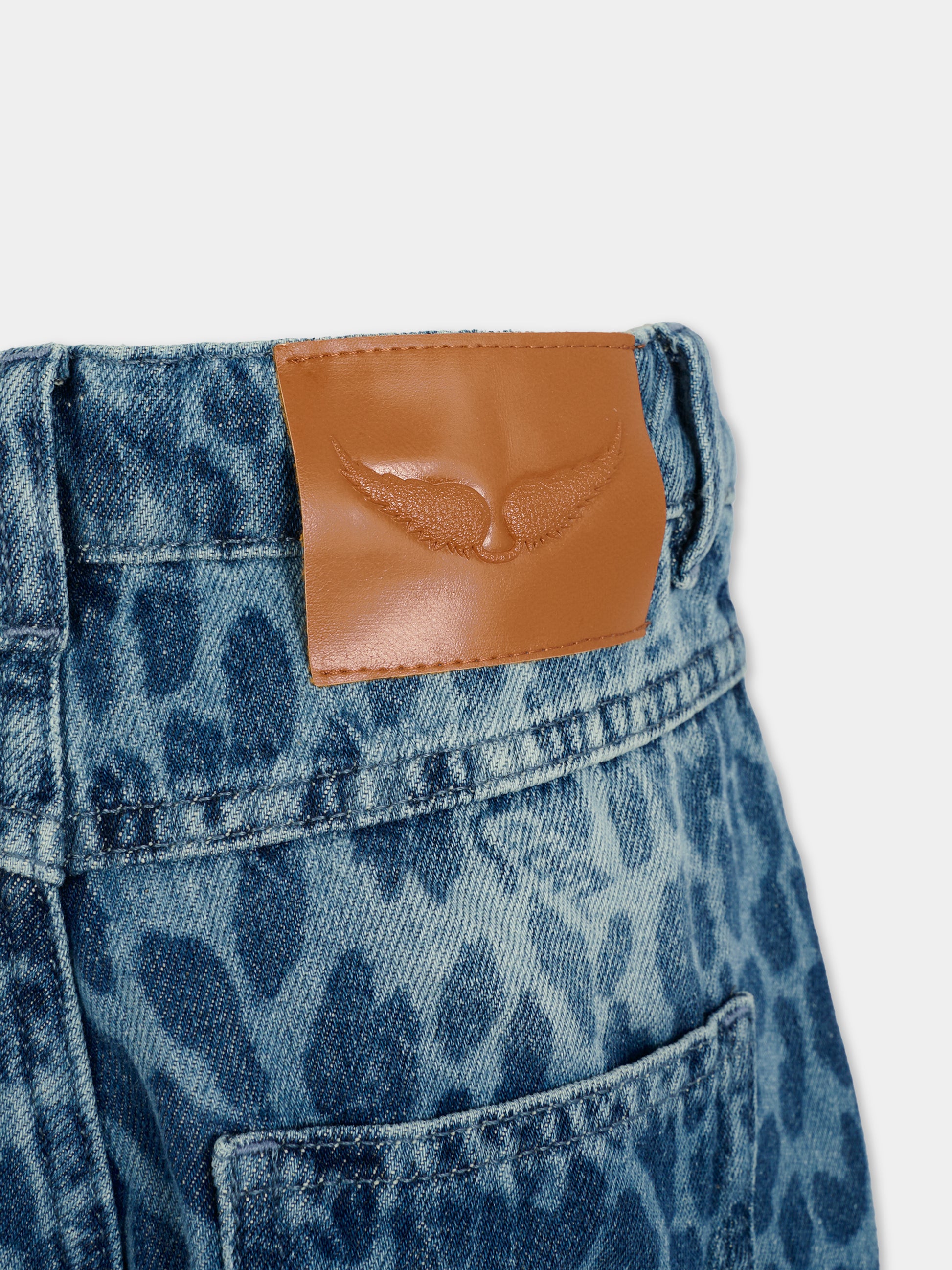 Jeans denim per bambina con stampa animalier,Zadig & Voltaire Kids,X60447 Z10