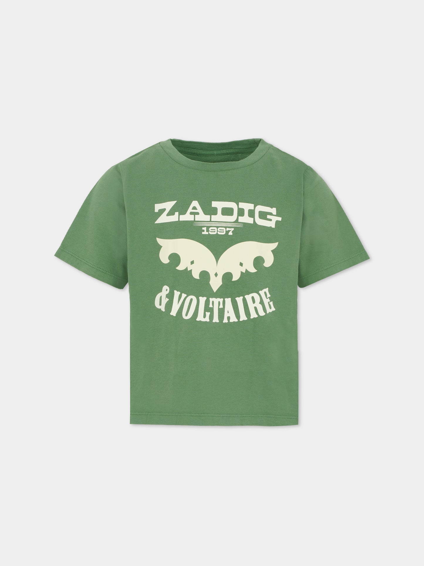 T-shirt verde per bambini con logo,Zadig & Voltaire Kids,X60459 67E