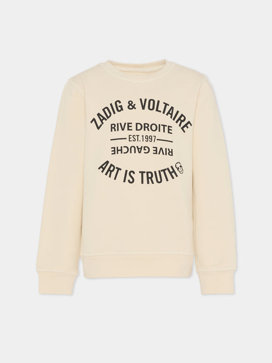 Felpa beige per bambini con logo,Zadig & Voltaire Kids,X60465 21K