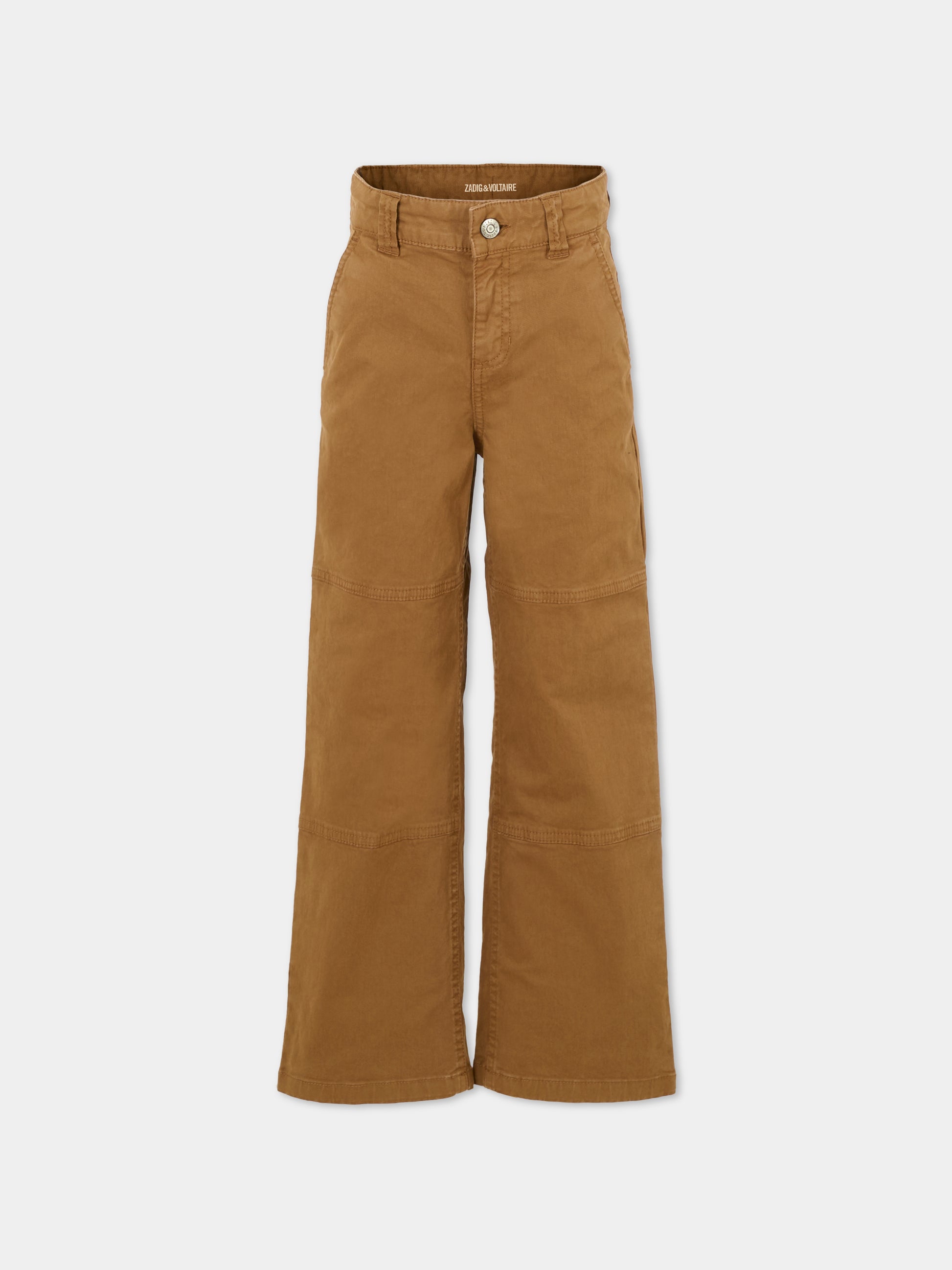 Pantaloni marroni per bambino con logo ricamato,Zadig & Voltaire Kids,X60475 33D