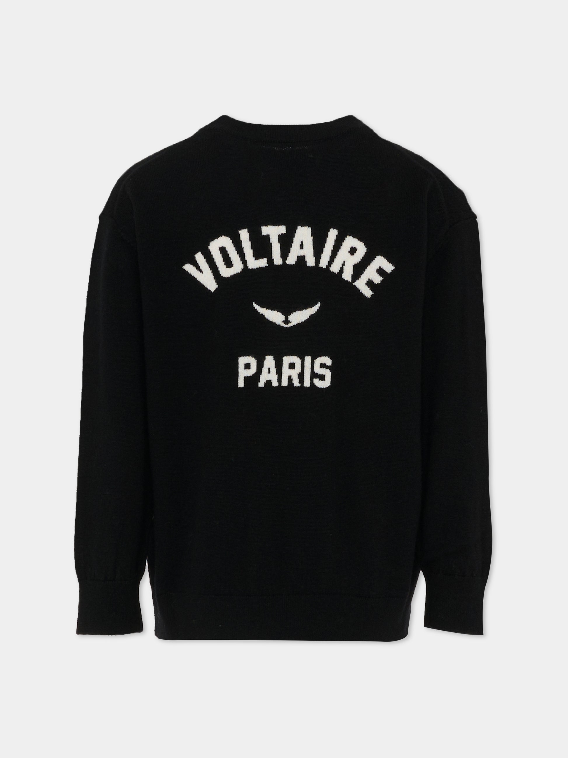 Maglione nero per bambini con logo,Zadig & Voltaire Kids,X60481 09B