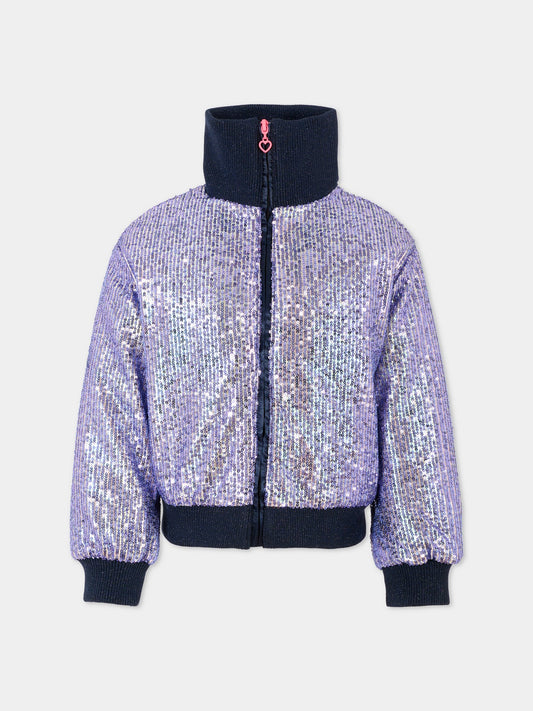 Giubbotto blu per bambina con paillettes,Billieblush,U21595 Z41