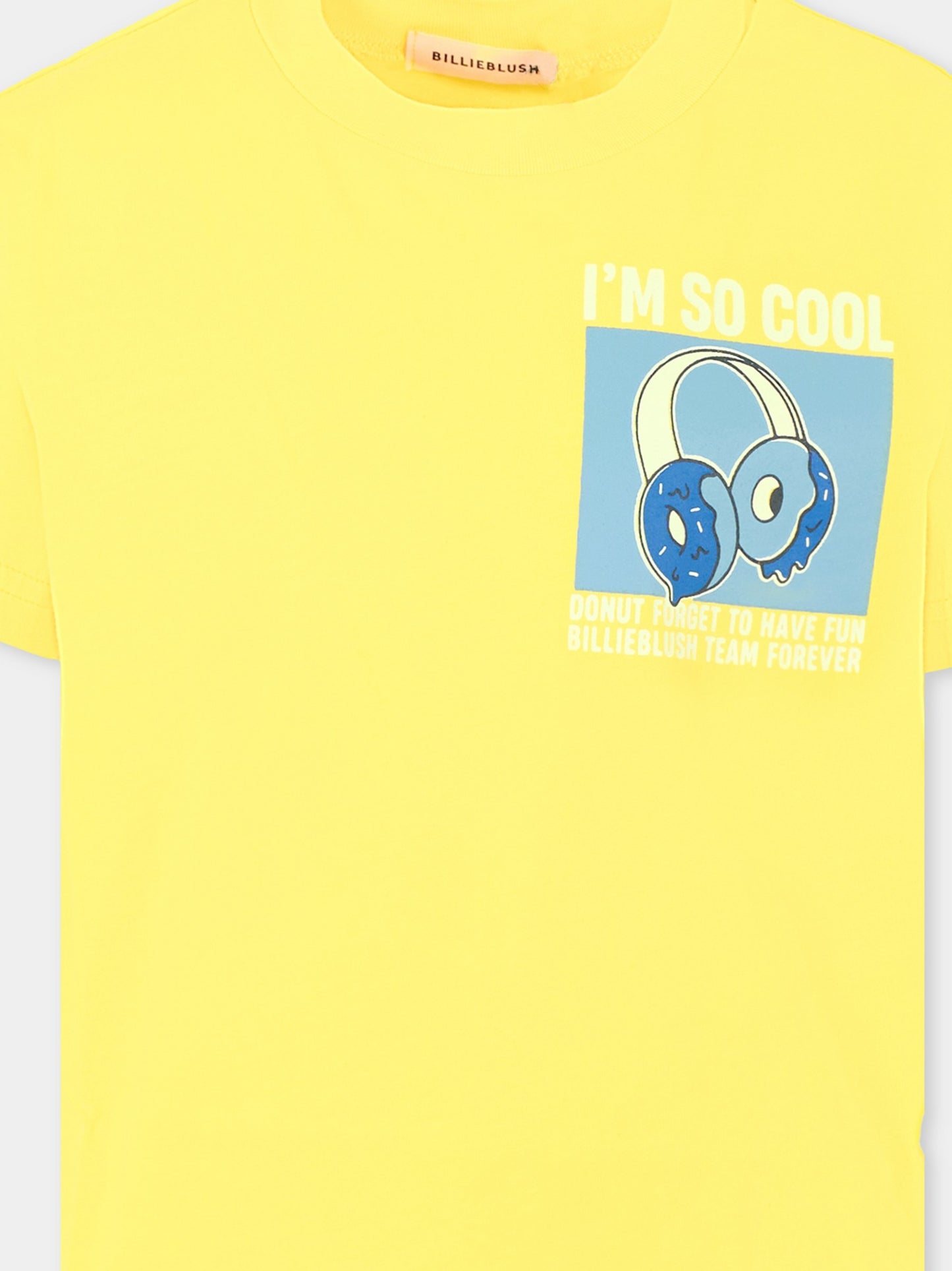 T-shirt gialla per bambino con stampa cuffie,Billieblush,U21185 553