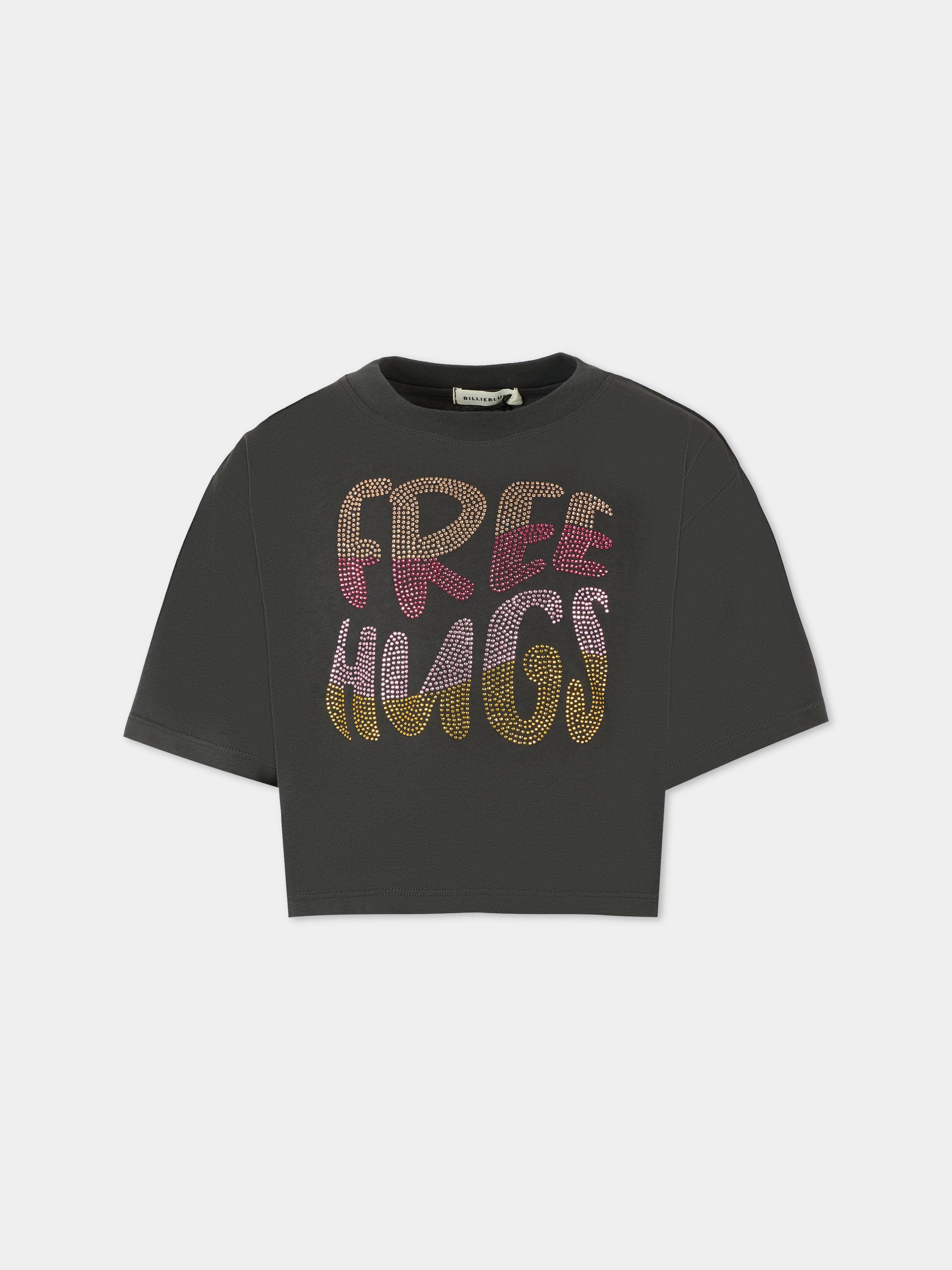 T-shirt girigia per bambina con scritta,Billieblush,U21227 062