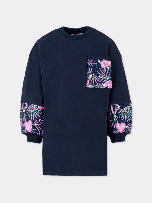 Vestito blu per bambina con paillettes,Billieblush,U21285 85T