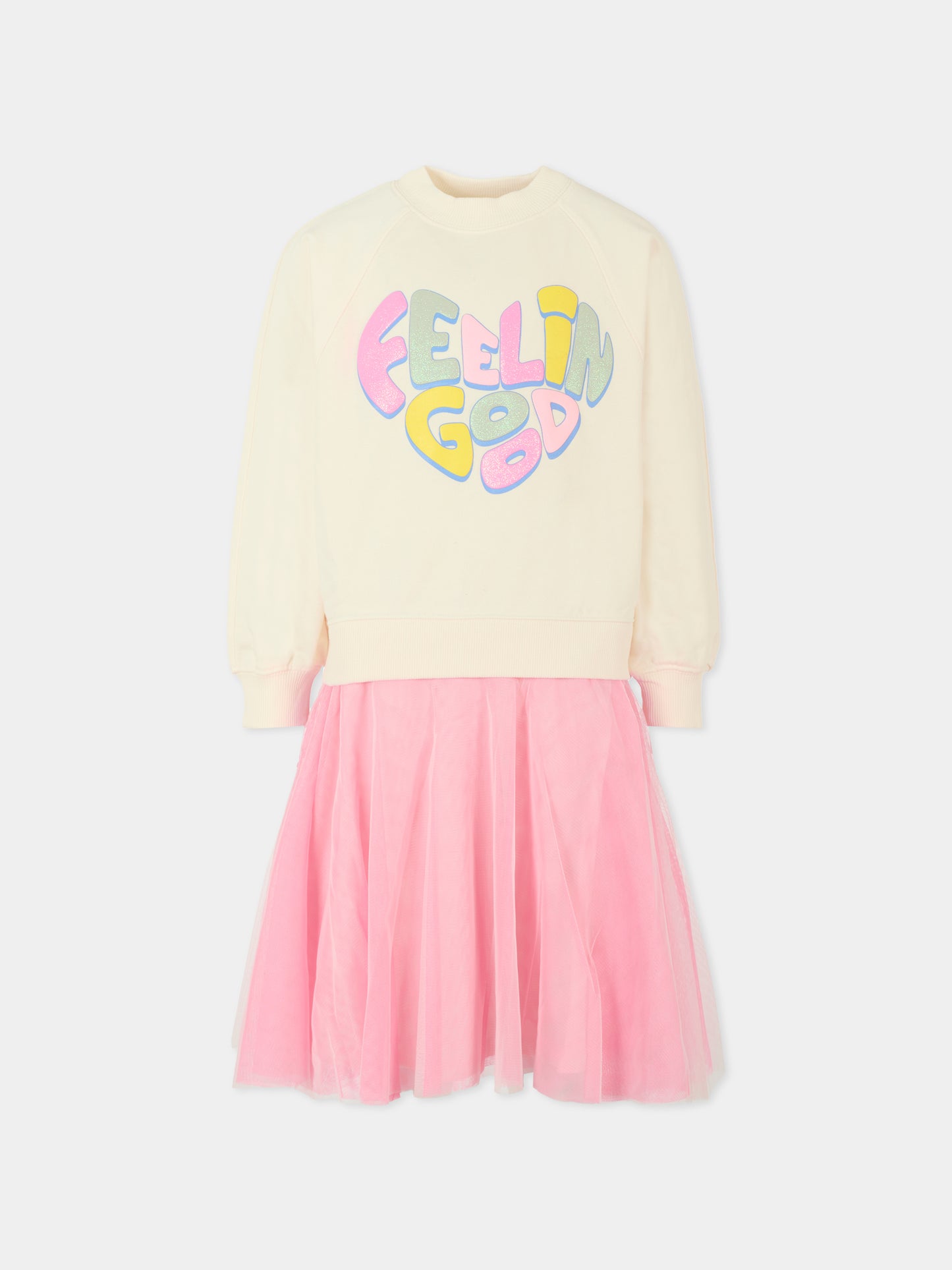 Vestito avorio per bambina con scritta,Billieblush,U21293 121